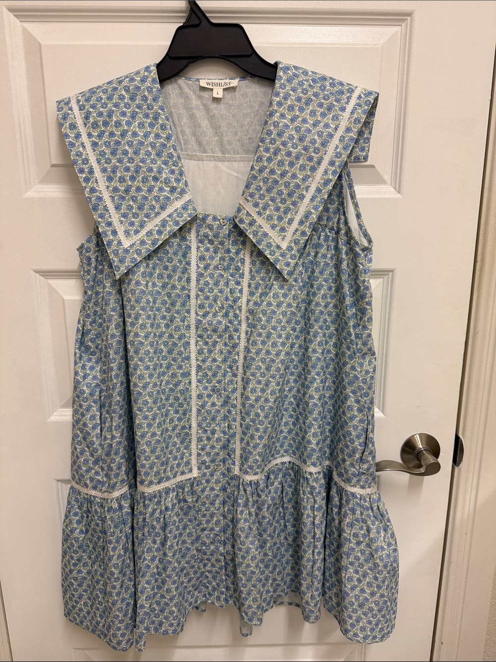 Wishlist Light Blue Floral Sleeveless Midi Dress with Sailor Collar